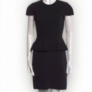 Alexander McQueen Black Cotton/Wool Cap Sleeve Peplum Dress Sz.40 M $1200